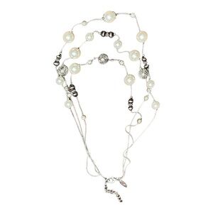 NY Dainty Triple Layered Beaded Necklace Women's White/Silver/Gray